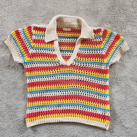 Mother multi striped knitted/chrochet  open stitch cotton polo blouse/sweater XS - Picture 5 of 9